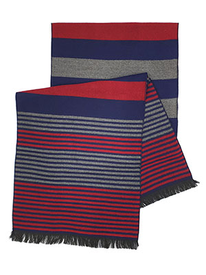 Blue striped scarf with fringe - 10334 - € 19.70