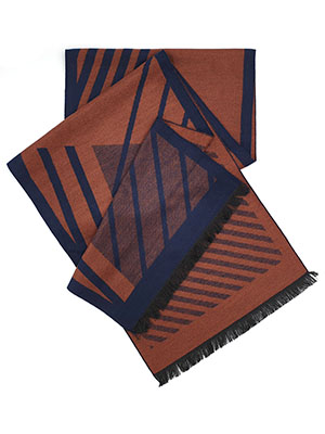 Scarf in tile and blue with fringe - 10355 - € 19.70
