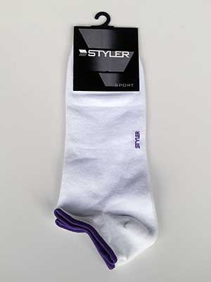 Бели памучни чорапи с цветен кант - 10517 - 3.00 лв.