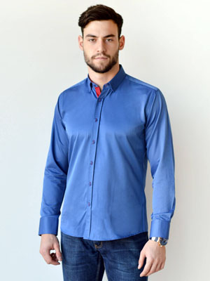 Риза дълъг ръкав елеганто лъскаво синьо - 21255 - 19.00 лв.