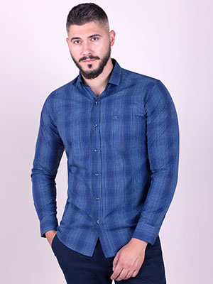  plaid shirt in blue with embroidered lo - 21412 - € 16.30