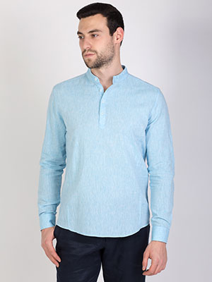 Светло синя риза от лен и памук - 21448 - 55.00 лв.