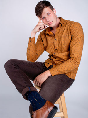 item: mustard shirt with blue shapes  - 21475 - € 34.90