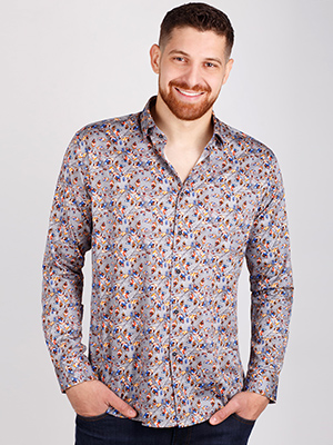 Shirt in gray with a print of colored le - 21499 - € 40.50