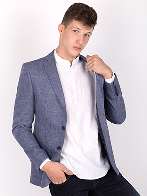 item: cotton and linen jacket in blue melange - 64087 - € 72.50