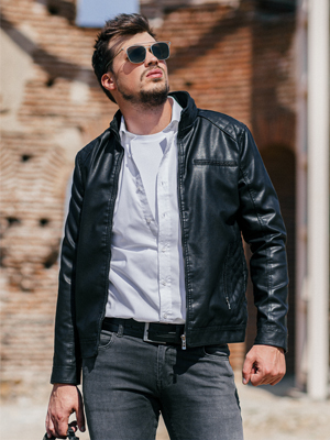  men's black faux leather jacket  - 65086 - € 55.70