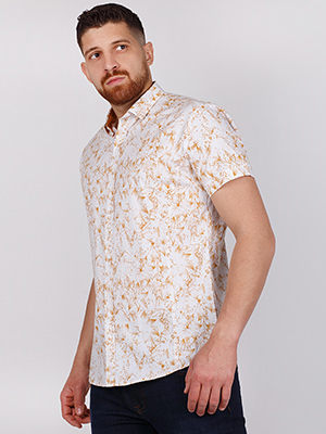 бяла риза с флорален принт в цвят горчиц - 80219 - 39.00 лв.