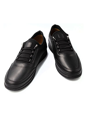 Черни кожени обувки с връзки ластик - 81095 - 134.00 лв.