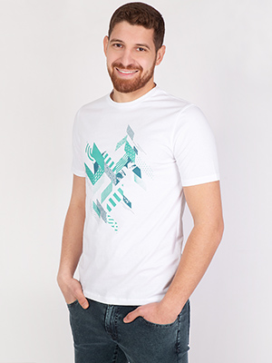 бяла тениска с принт в зелено - 96399 - 29.00 лв.
