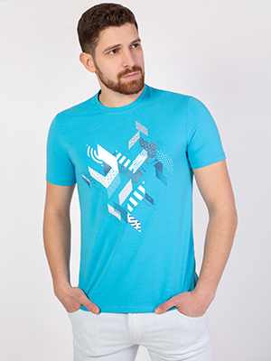 синя тениска с принт в бяло и син - 96400 - 29.00 лв.